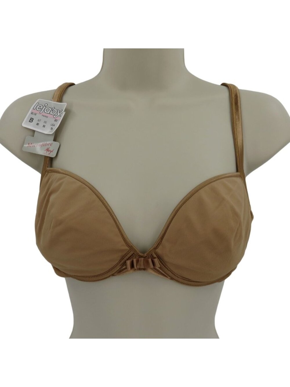VTG NEW Lejaby 36B Bra 5115 Beige Tan Underwire Lined Smooth Cup Bow Accent